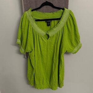 Lane Bryant Vibrant Green Blouse with Crochet Details